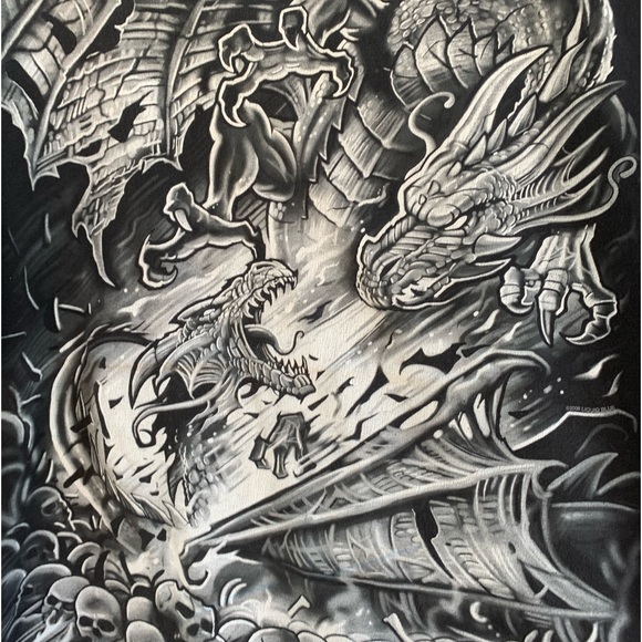 Vintage 2009 Liquid Blue Dragons Battle All over print T-shirt Size 3XL - Picture 2 of 7